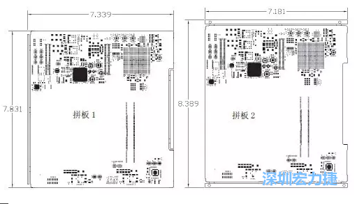 如圖11所示在兩種拼板中PCB單元的邊條位置不同，拼板1中邊條在長邊方向，而拼板2中邊條在短邊方向-深圳宏力捷