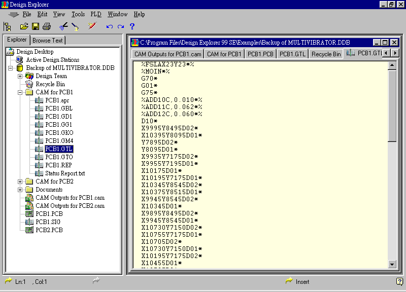 要檢查各Gerber輸出文件，則在瀏覽器中打開CAM Output for PCB1，即可看到一系列Gerber輸出文件。