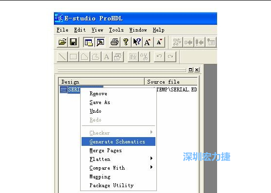 4．右鍵點(diǎn)擊 Serial.EDF 文件，選擇 Generate Schamatics：
