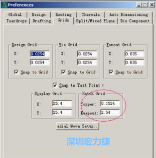  改銅皮的填充網(wǎng)格Global→Design Units，填充方向Drafting→Direction；Hatch Grid中Copper此數(shù)值為大銅箔中所填充的線條中心到中心的距離。
