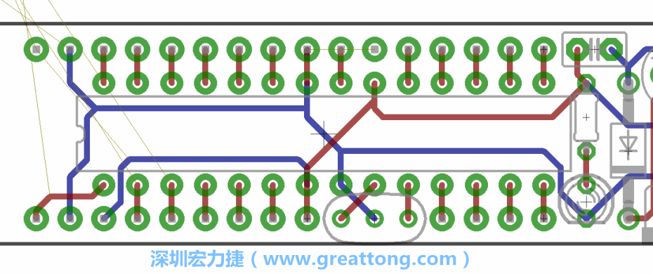 如果可以的話盡量讓接地線保持在電路板的背面，這樣它們就可以在可能范圍內(nèi)和最大的接地面連結(jié)在一起。