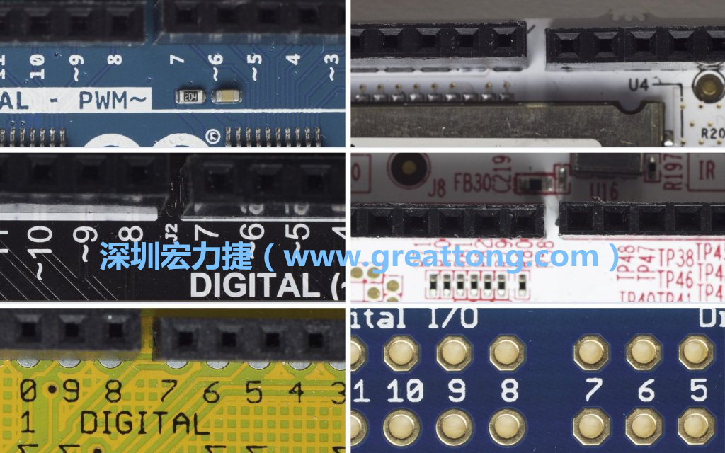 各種不同尺寸的Arduino上第7、8腳位的間距。