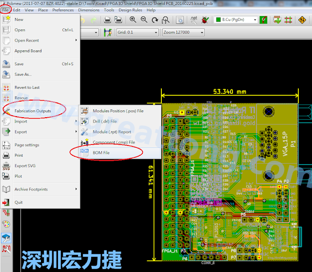 在Kicad的PCB Editor, 點選 File->Fabrication Outputs->BOM File, 即可產(chǎn)生一個 .csv 的Excel 檔案。