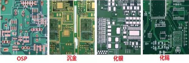 表面工藝分：熱風整平，沉金， 化銀， 化錫， OSP 等幾種表面工藝